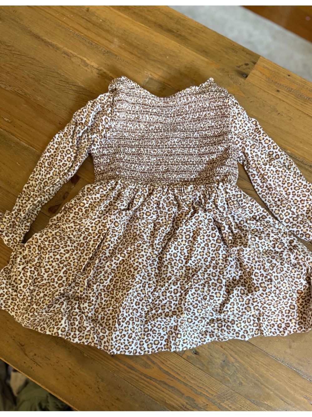 Mini Boden Girls' Long-Sleeve Brown Leopard Print Smocked Dress